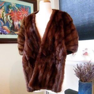 Brown Stone Marten Brown Fur Stole from the 1950s with Built in Convertible Muff